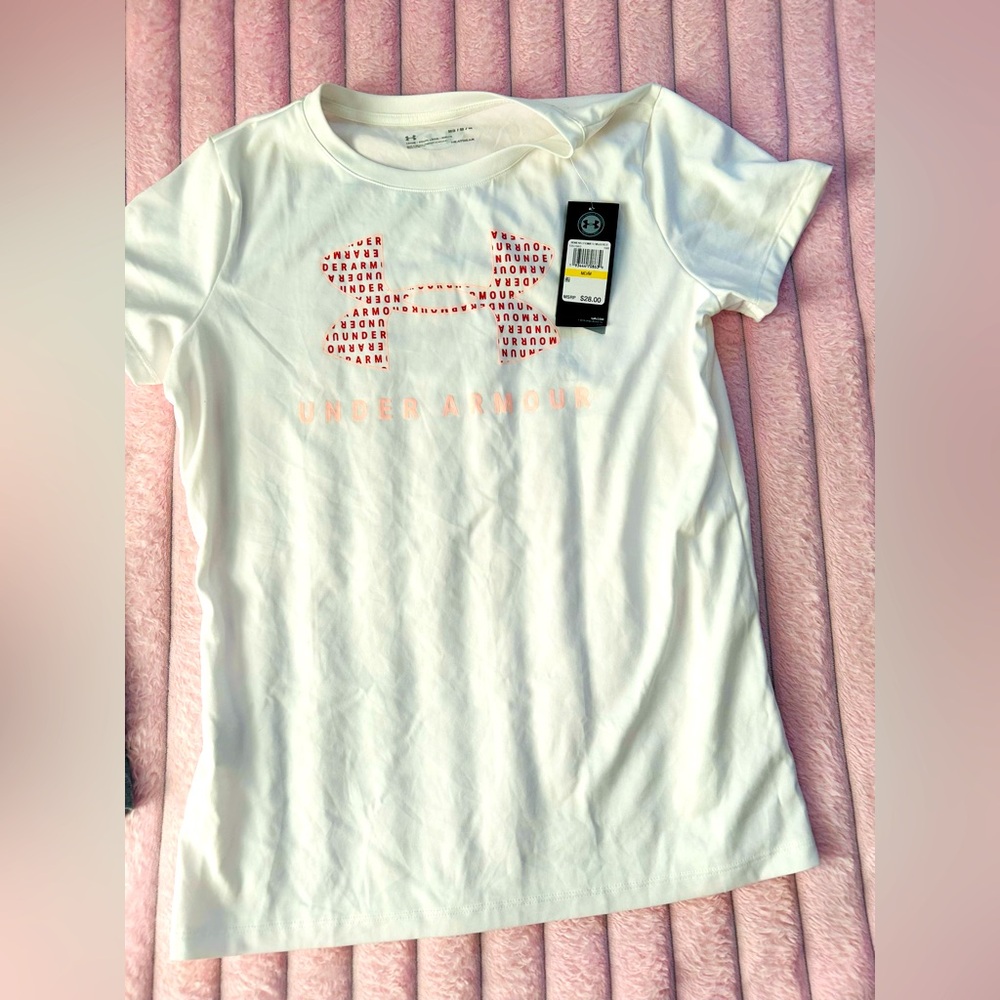 Heat gear under armour medium white with pink work out tee